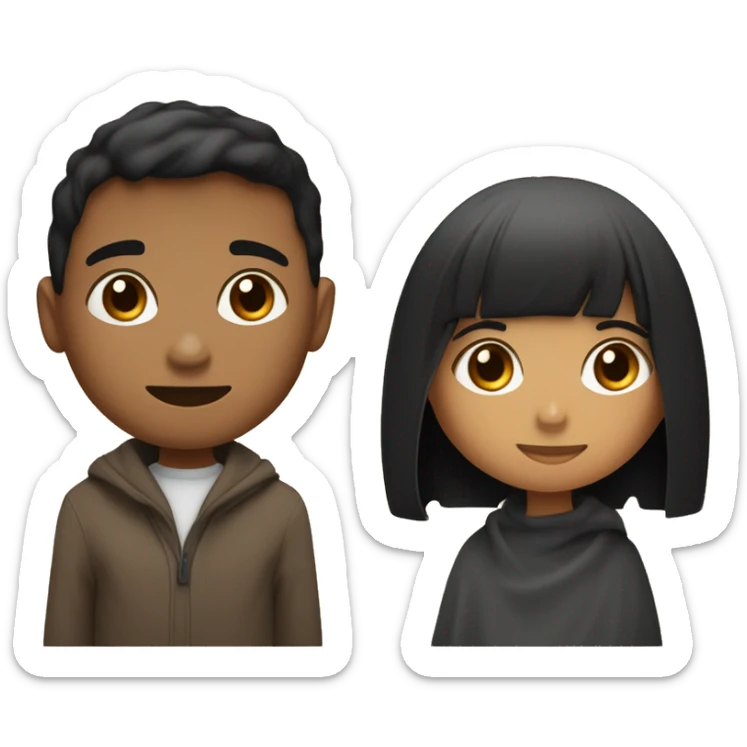 LIGHT BROWN SKIN BOY, with SHORT STRAIGHT BLACK HAIR and a TAN SKIN GIRL, with BLACK HAIR and BANGS, inside the same blanket sipping coffee sticker