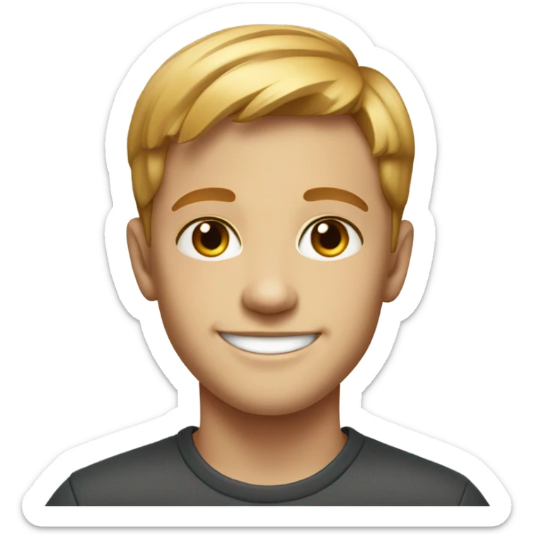smiling boy with short, business-cut, reddish-blonde hair and freckles portrait sticker