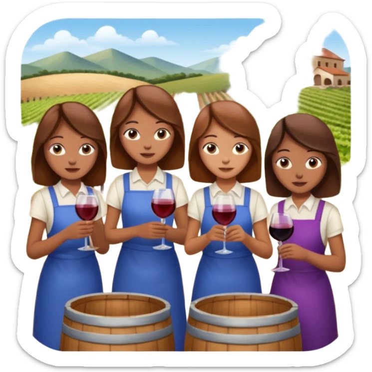 Make a photo of 5 project managers!, specifically 3 girls! with brown hair and 2 boys!, that are making project for improvement of the winery! sticker