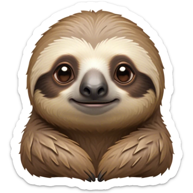 Cinematic Noble Sloth Portrait Emoji, Poised and serene, with a leisurely, gentle build and calm, wise eyes adorned with soft, textured fur, Simplified yet sharp and sophisticated features, highly detailed, glowing with a soft, tranquil glow, high shine, intelligent and unhurried, stylized with an air of relaxed authority, focused and composed, soft glowing outline, capturing the essence of a watchful and confident guardian that appears ready to slowly emerge from the screen with effortless grace! sticker