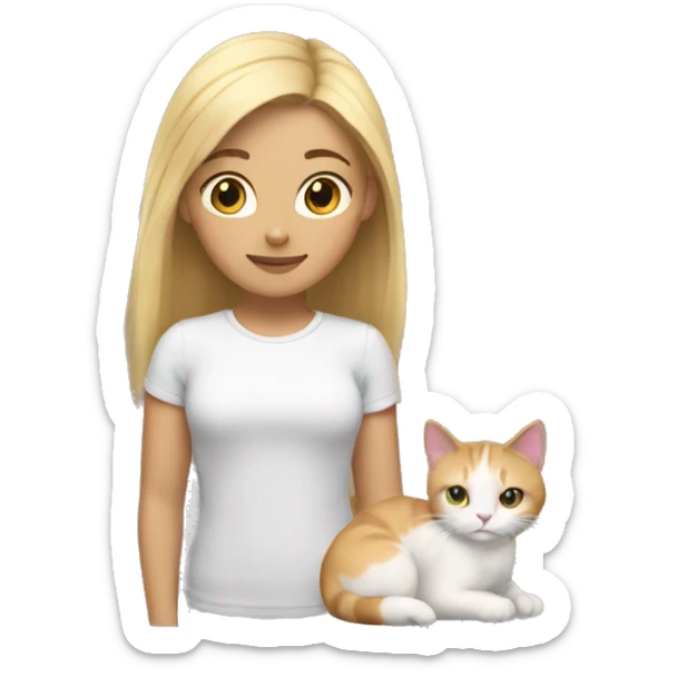 girl with brown roots and blonde hair with light cat with white paws  sticker