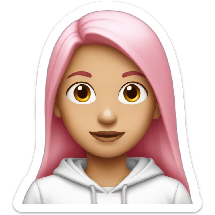 Long straight pink hair girl in white hoodie sticker