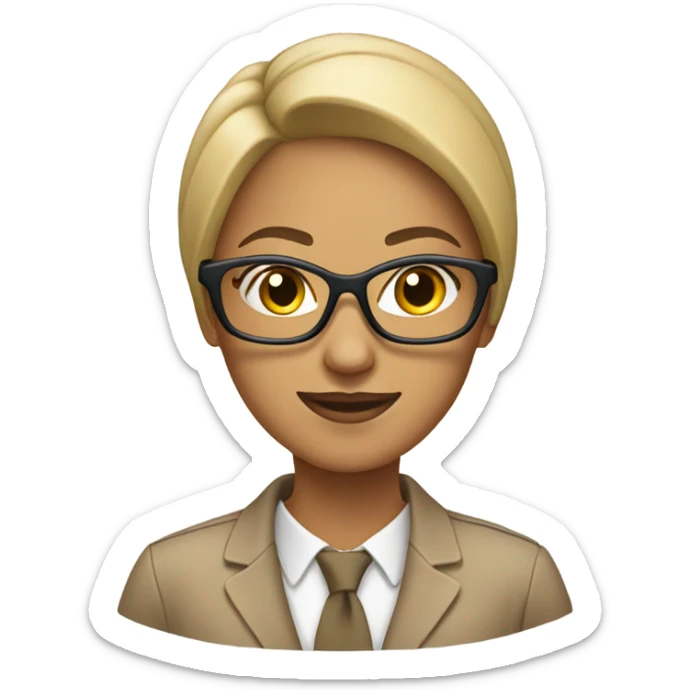 woman in work attire 2x2 picture with eyeglasses and tan color sticker