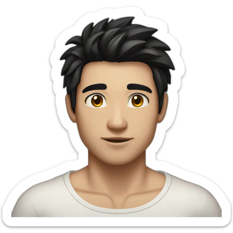 Guy 20 y.o. black hair amber eyes white skin full body without shirt fit sticker