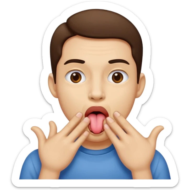 person with tongue out and hands on the side of their mouth scooping out  sticker