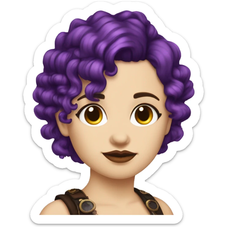 steampunk profile short hair mohawk purple Victorian wavy  on Caucasian girl with small nose round fat face sticker