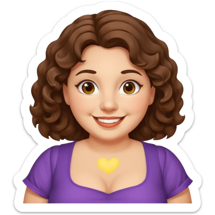 30 yr old italian woman, chubby, brown wavy hair, big brown eyes, huge smile, fancy dress, no bangs, t shirt sticker