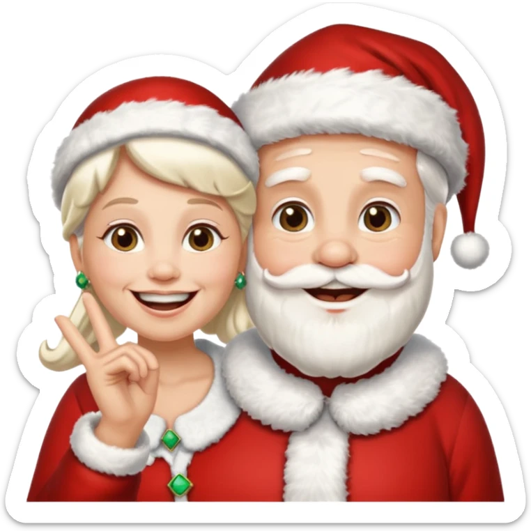 SANTA Y MAMA CLAUSE SONRIENDO CON ORTODONCIA EN DIENTES Y MANO SALUDANDO sticker