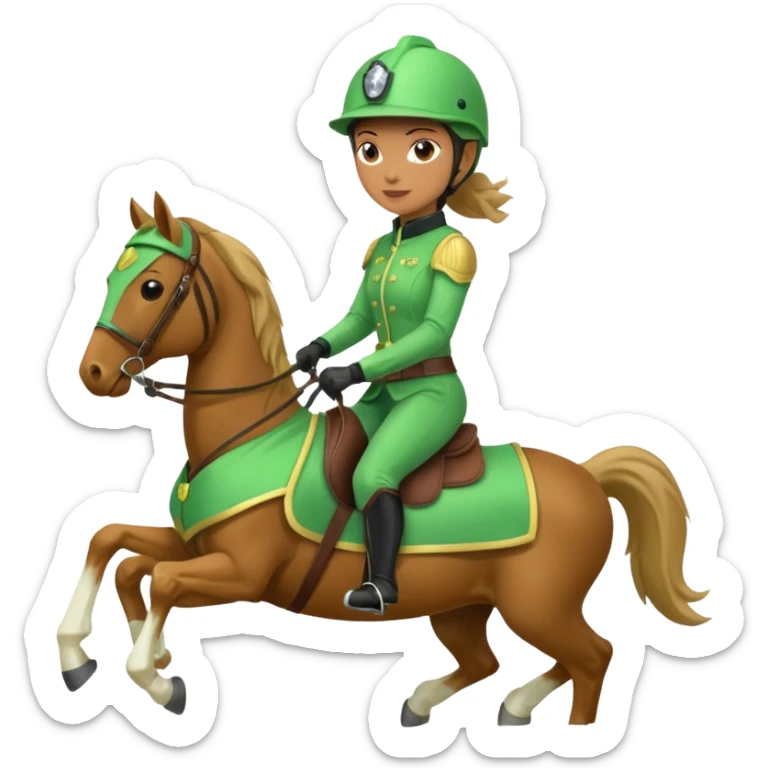 Emoji of a woman riding a green horse sticker