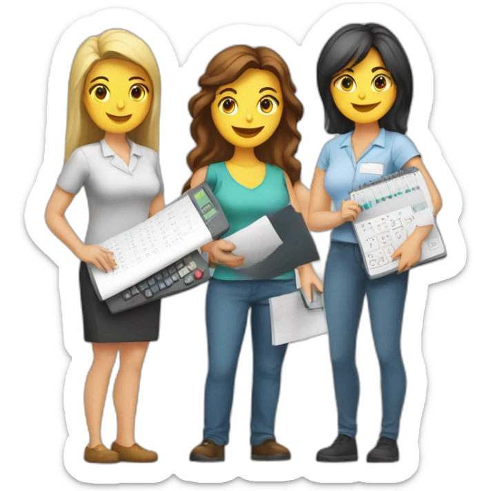 fisrt woman with calculators and second woman filling paperworks sticker