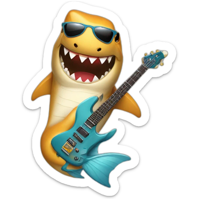 Shark with sunglases and an electric guitar an electric gitar sticker