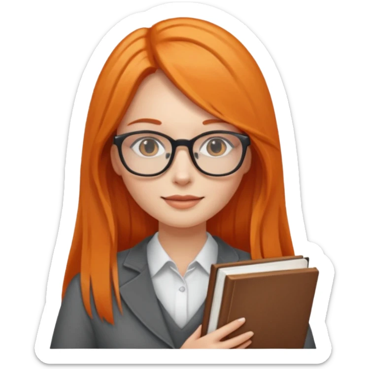 Long Hair Women with Book, Orange straight Hair, glasses

 sticker