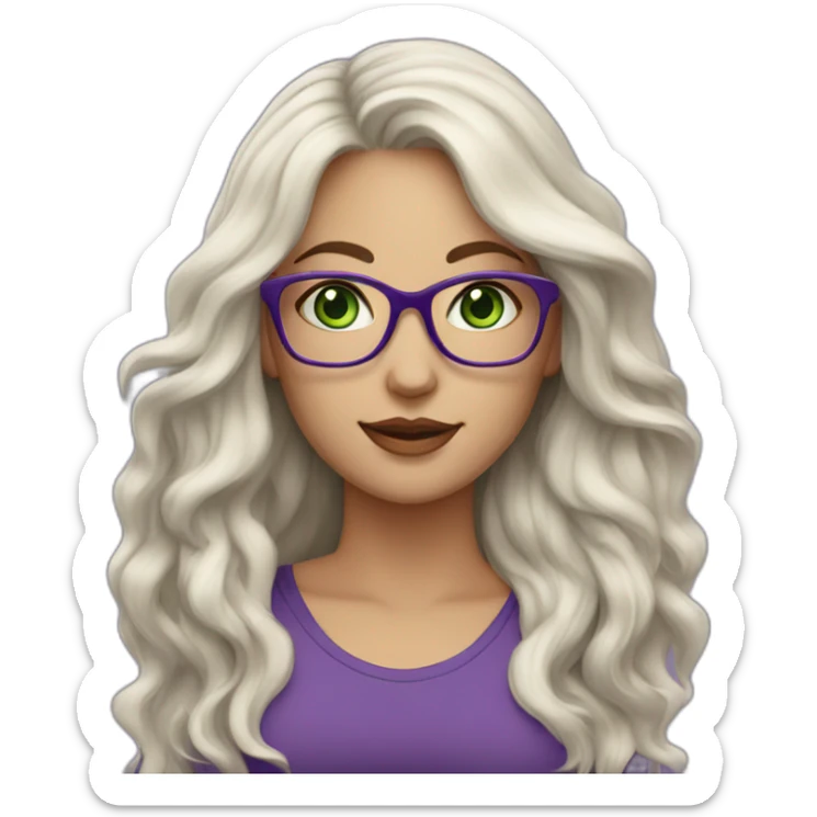 White-curvy-woman-purple-long-wavy-hair-green-eyes-square-glasses sticker