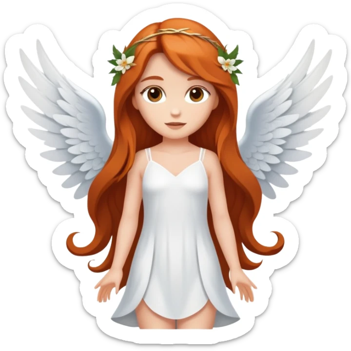 Une magnifique fée avec un visage d’ange  avec de belles ailes une magnifique robe naturelle avec de très long cheveux roux avec des yeux marrons de belle jambe et une belle pose sticker