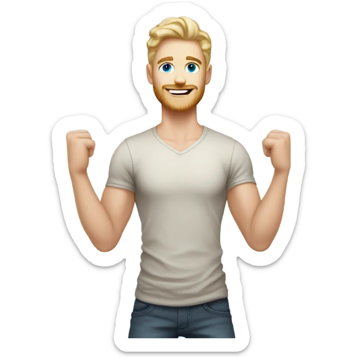 full body raised arms light curl blonde 30yo man blue eyed pale skin sticker