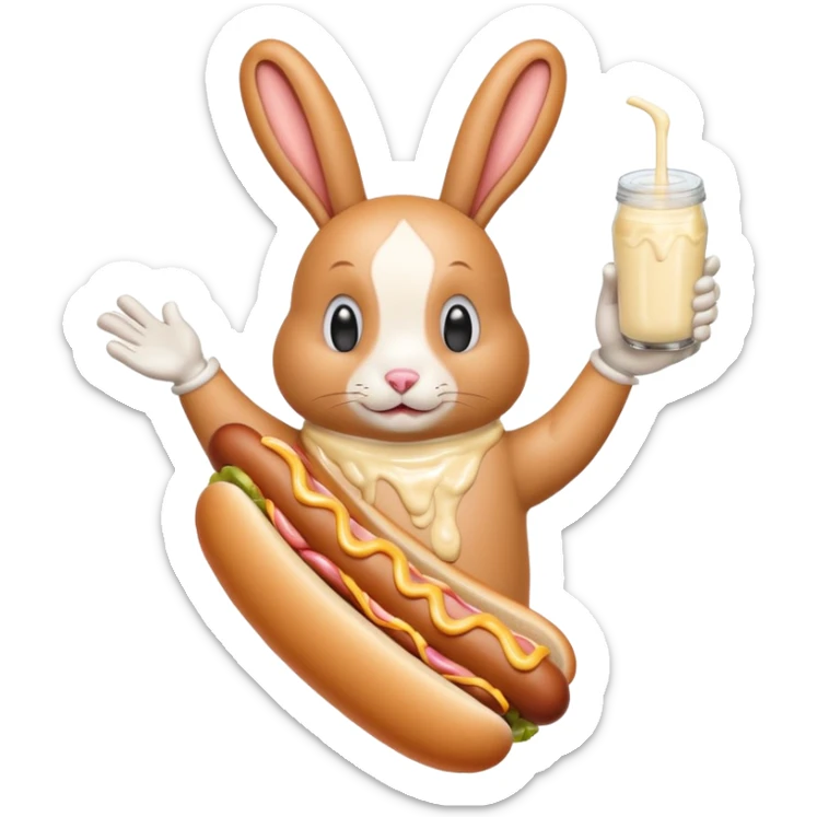 veiny hot dog covered in mayonnaise and milk saturating a gooning humanoid bunny sticker