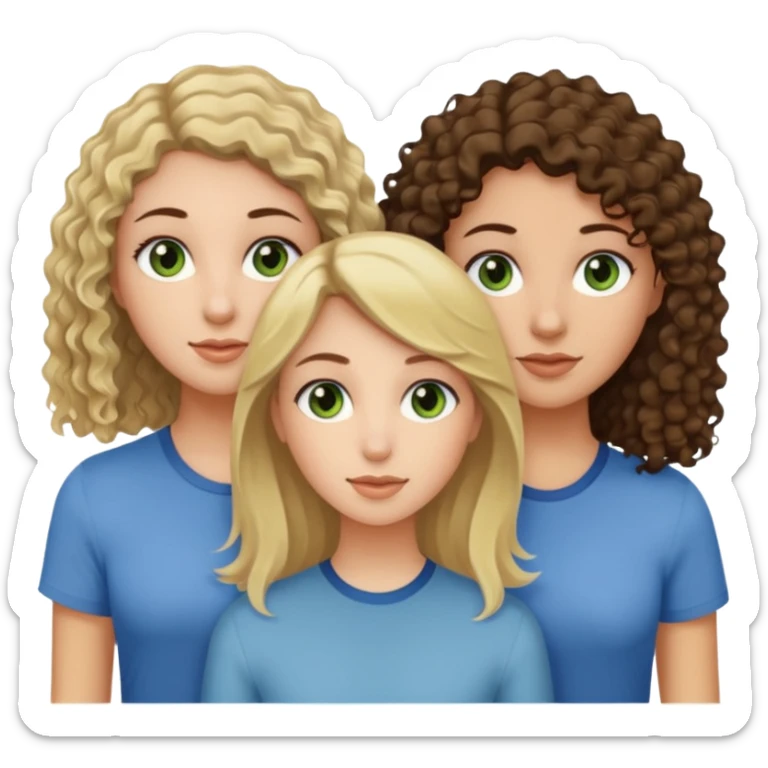 A trio of friends girls (one straight haired brown eyed brunette, another straight haired Blueish greenish eyed blonde and the last girl a browned eyed curly haired brunette sticker