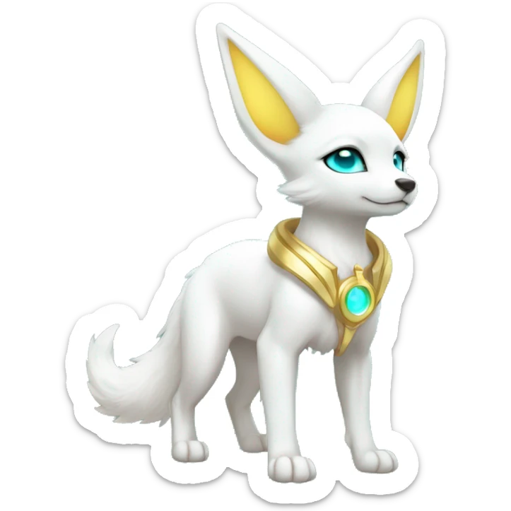 Shiny White Angelic Electric Albino Umbreon. cyan eyes and cyan markings. Golden Anubis-rings. full body sticker