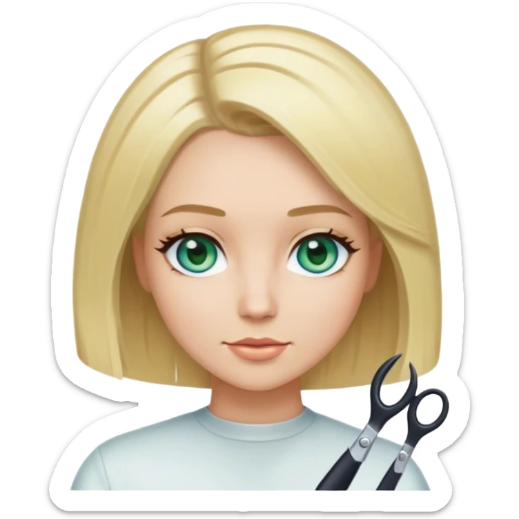 Hair stylist with blonde bob hair and blue green  eyes  sticker