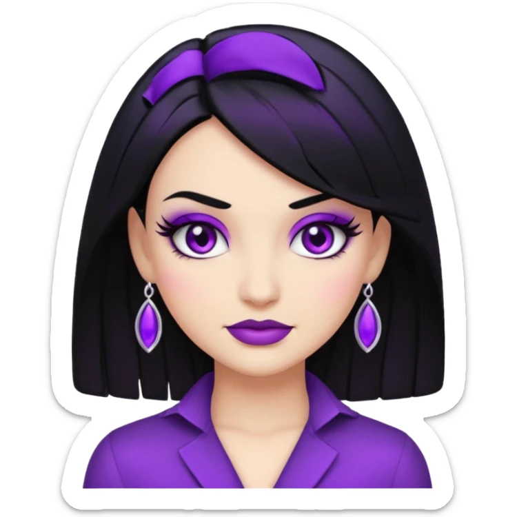 “Emoji girl, femme fatale, black hair. deep purples sticker