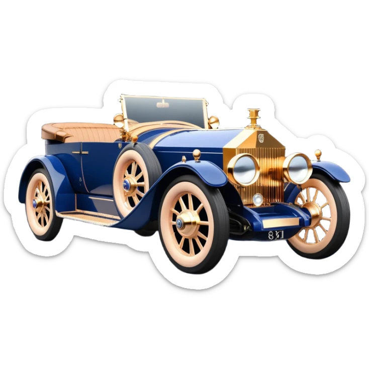 dark blue led lights C-3PO 1927 delicately inlaid rose gold wood barrel accents Scrooge McDuck Rolls Royce efficiently powered by futuristic electric motors and dynamos with wide racing wheels that are strong agile advanced suspension and steering sticker