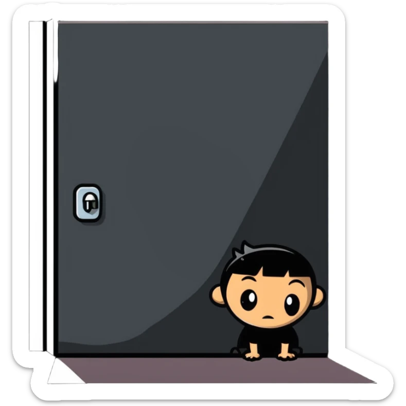 cartoon of a character peeking around a corner, looking suspicious sticker