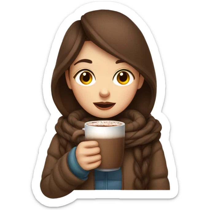 girl with brown hair sipping hot chocolate in cold weather sticker