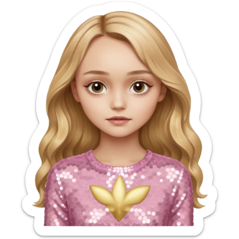 Lily-Rose Depp with long golden blonde hair, pale pink sequin outfit sticker