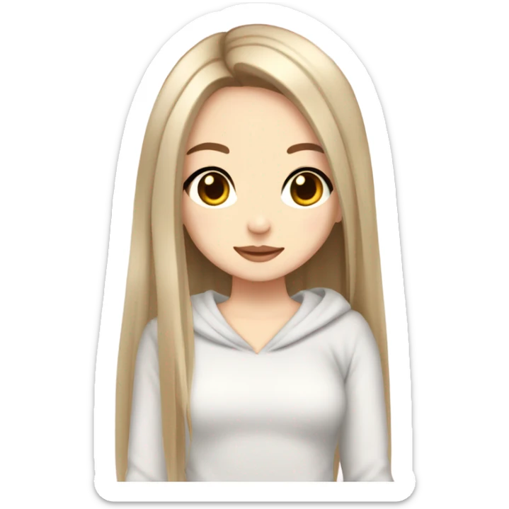 pale girl with straight hair, slightly narrow, brown eyes with a style like a person and a gyaru style sticker