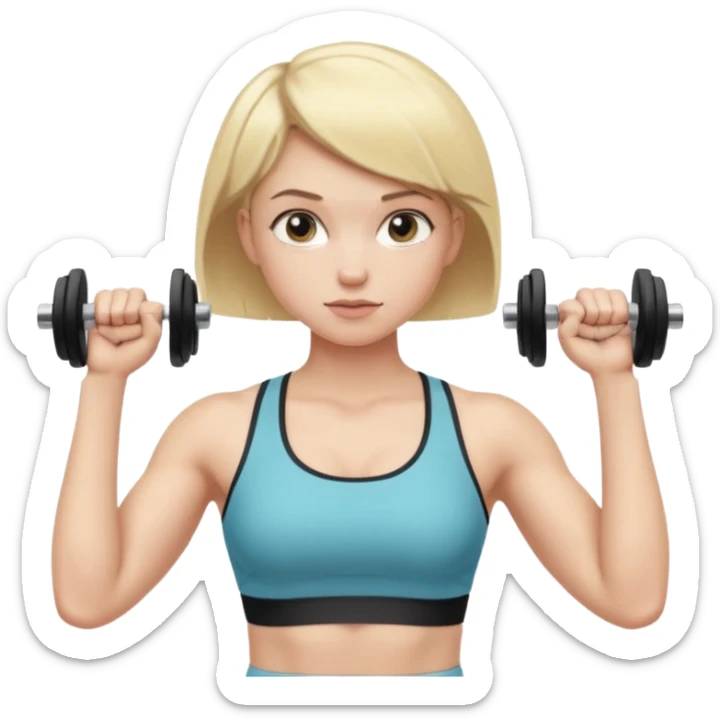 pale gym girl with short blonde hair doing bicep curls sticker