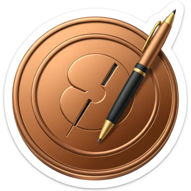 generate a token like a regular, real-life coin with an image of a pen in the middle sticker