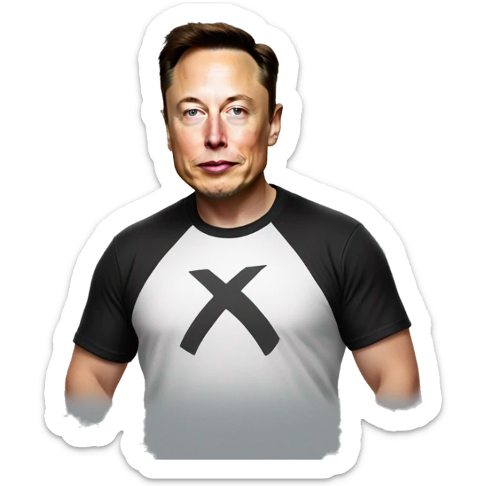 Elon musk wearing a T shirt with the X logo on it sticker
