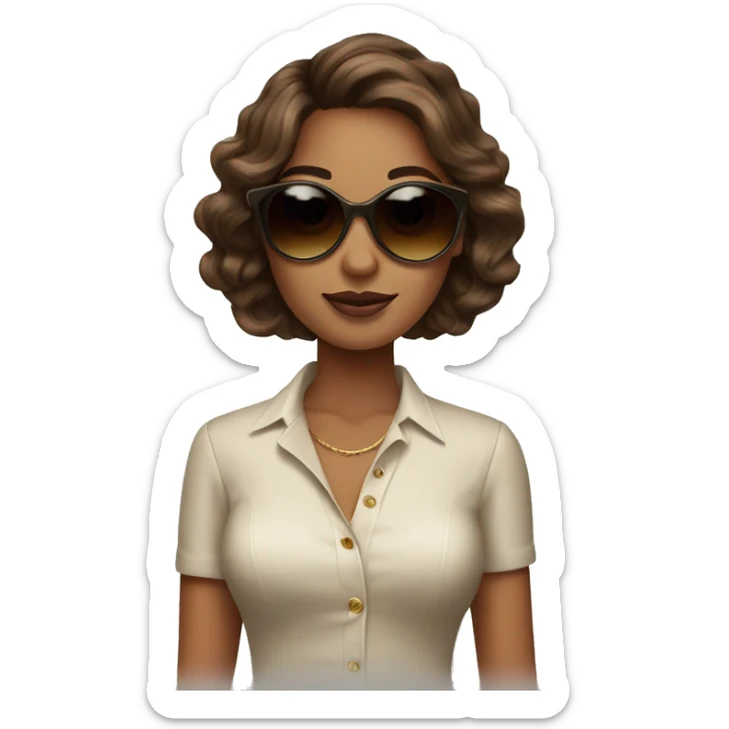 Fashion girl with brown hair  with sunglasses in old money style  sticker
