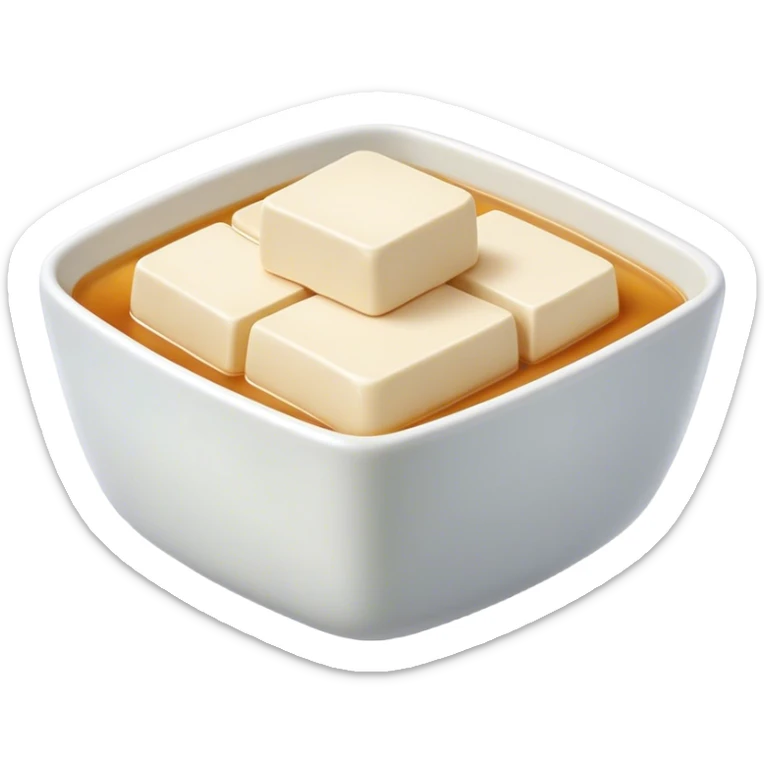 Cinematic Realistic Silken Tofu Dish Emoji, depicted as soft, smooth tofu in a delicate sauce rendered with lifelike detail and gentle, natural lighting. sticker