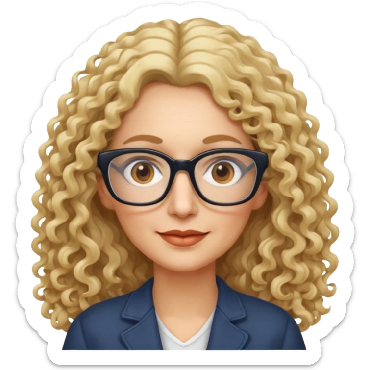 woman 50 years old blond long curly hair, brown eyes ans rectangle glasses sticker