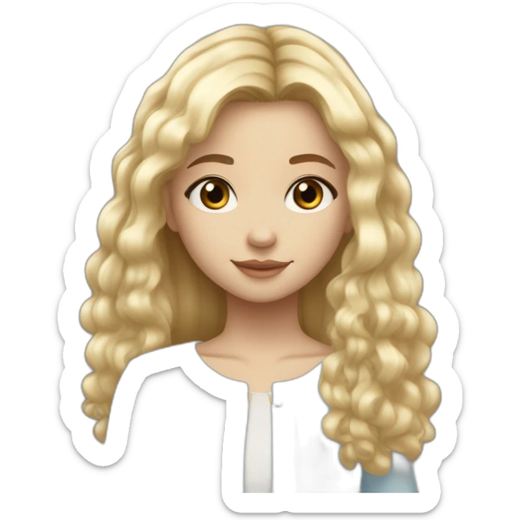 Une fille de 11 ans calme cheveux blond claire carré peau blanche yeux bleu frange sticker