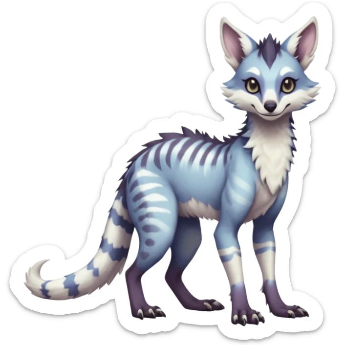 Feral Rare Fantasy dark pastel-white-gradients Vernid-Sergal-Genet-species by LiLaiRa, random markings, tufted ears, full body, 4 legs sticker