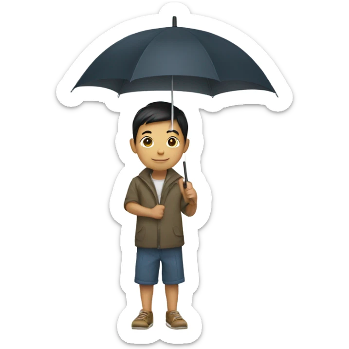Asian boy holding umbrella sticker