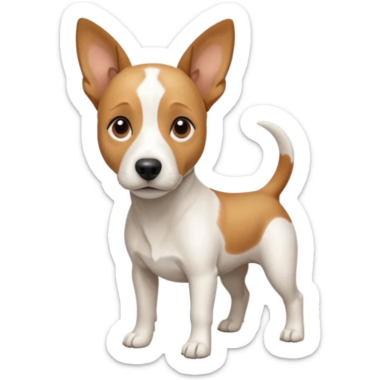 a full body facing front on of a buff white beagle cross jack russell terrier looking dog the size of a kelpie with light brown long ears resting on its face and a light brown patch above one eye and a large snout. the rest of the dog is completely white.  sticker