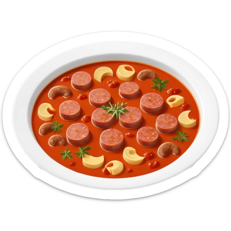 emoji of Rougail saucisse meal. Typical Reunion island meal. Sliced sausage in tomato soup with thym  sticker