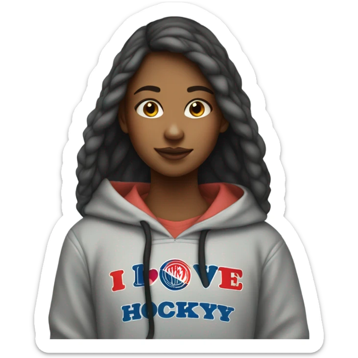 Realistic teen girl wearing a hoodie that says I love hockey dads sticker