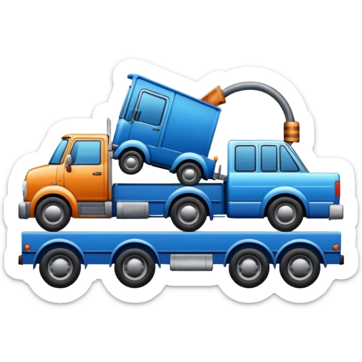 A car towed by a truck,the towed car is at right side and it’s tilt sticker