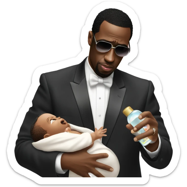 P Diddy holding baby oil sticker