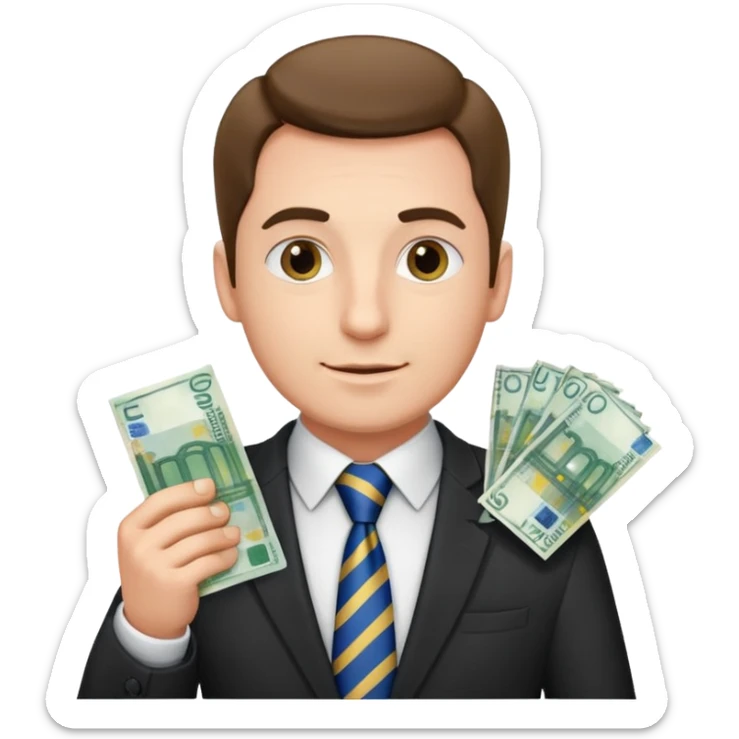 AN UNCLE with a tie in business clothes and with euro money
 sticker