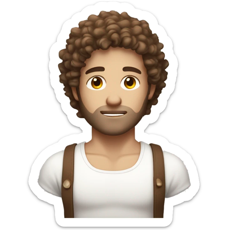  A white toned skinned masculine guy with white tank on and brown curly hair and sleepy eyes sticker