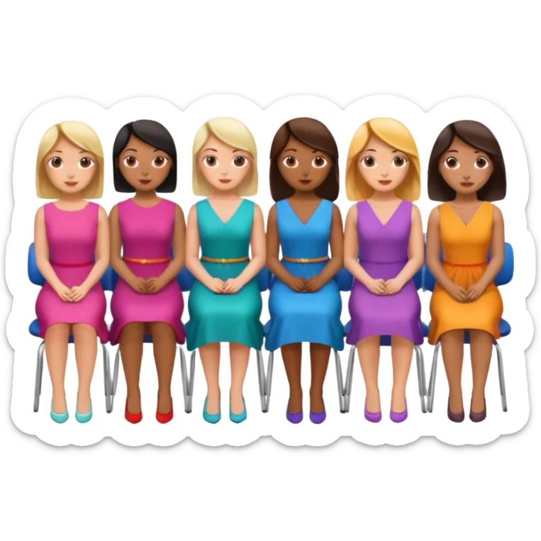 appreance of 6 woman sitting each chair from behind  sticker