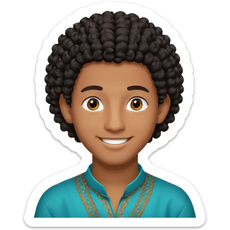 Young man with black curly hair cascade Haircut and dark skin, moroccan / amazingh race sticker
