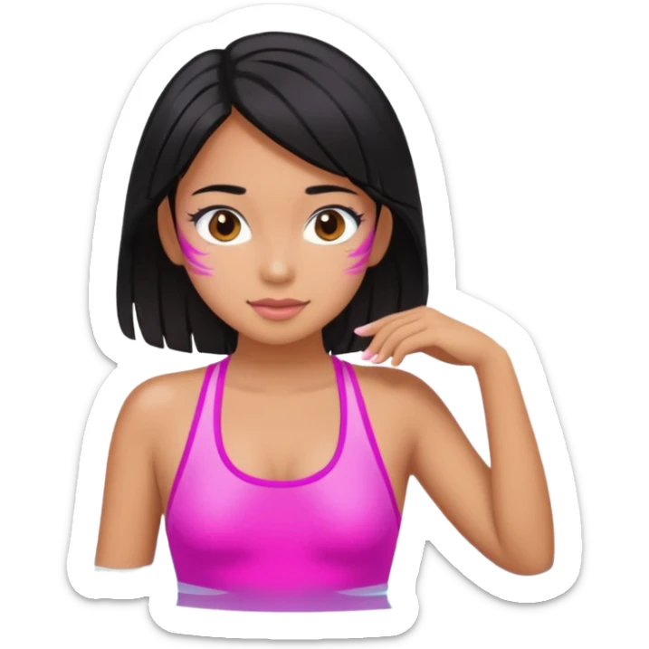 Hawaiian girl with black hair with pink highlights and a swimsuit sticker
