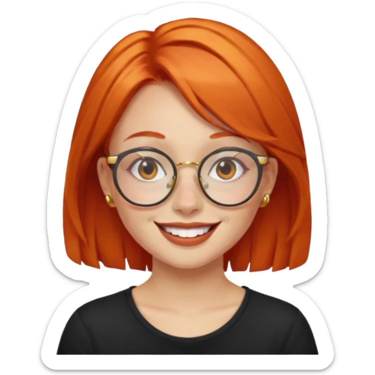 A girl with orange red hair glasses and gold nose ring sticker