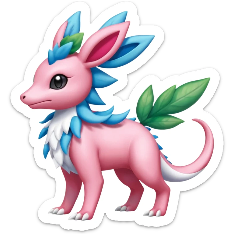 Shiny Shaymin-Salandit-Sylveon-Amaura-Fakémon-hybrid-creature (full body)  sticker